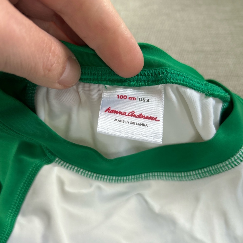 Hanna Andersson Green and White Palm Tree swim top size 4 - Picture 3 of 4